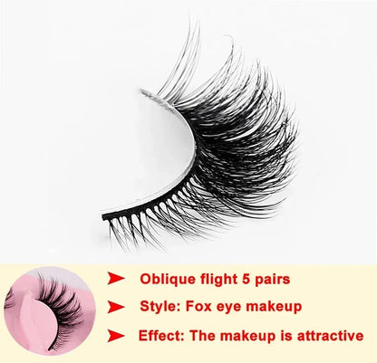 5 Pairs Cat Eye Lashes Faux Mink Eyelashes Natural long Manga Lashes Winged End Eye Elongated Eyelashes Fake Lashes Makeup