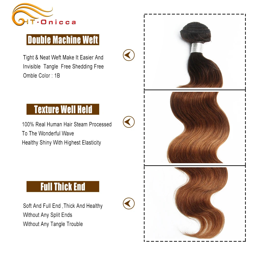 Body Wave Bundles With Closure 100% Human Hair Weave Bundles With Closure 70g/pc Brazilian Hair Weave Ombre Bundles With Closure