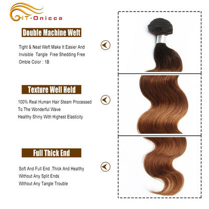 Body Wave Bundles With Closure 100% Human Hair Weave Bundles With Closure 70g/pc Brazilian Hair Weave Ombre Bundles With Closure