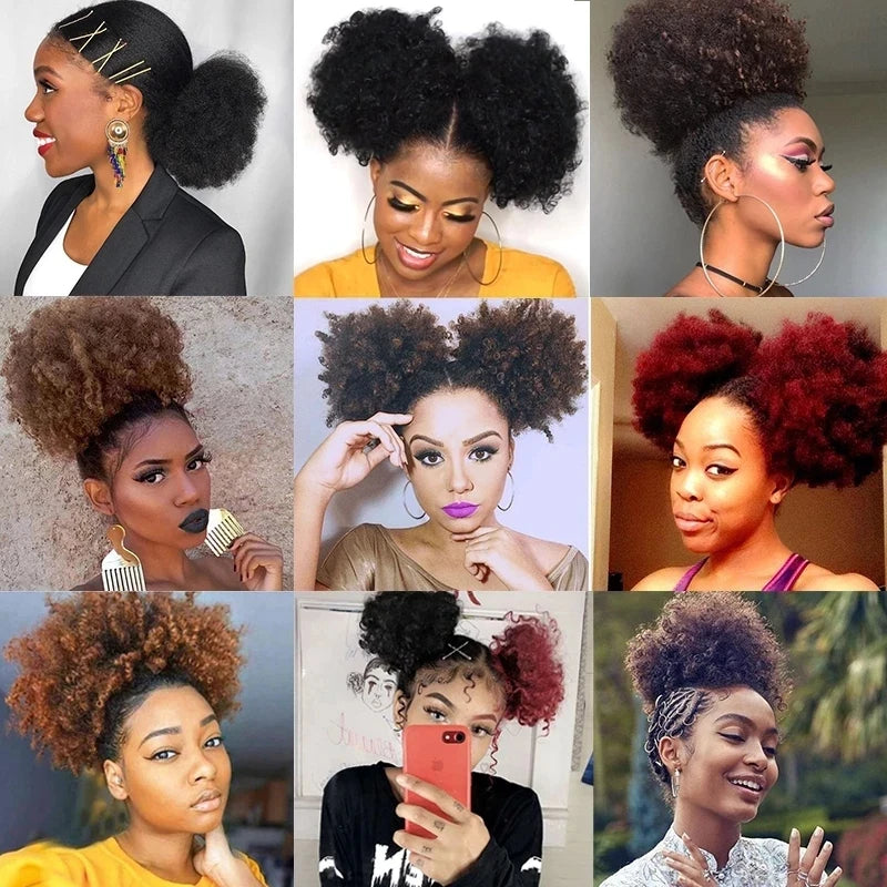 Afro Puff Drawstring Ponytail Human Hair Brazilian Kinky Curly Drawstring Ponytail Afro Puff Bun Chignon Accessories