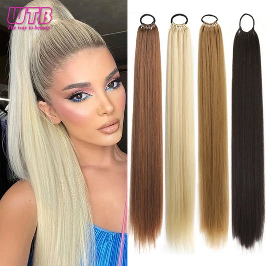 Ponytail Synthetic Hair Extensions Long Straight Wig Extensions With Elastic Band Versatile DIY Braided Ponytail For Woman