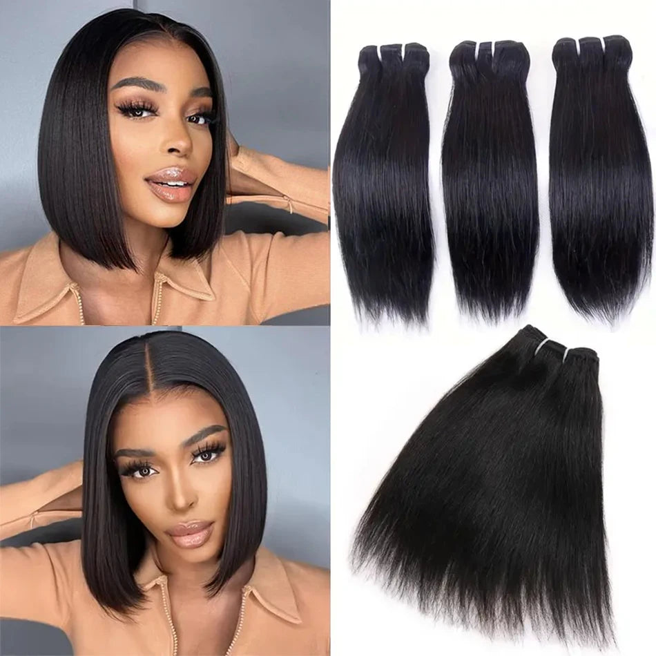 Wholesale Short Human Hair Weave Bone Straight Brazilian Virgin Human Hair Bundles Natural Color Hair Extensions 100 Gram Cheap