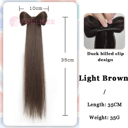 FORLISEE Synthetic Bow Wig Hair Clip Ponytail Straight Hair Half-tied Hair Accessories Natural Grab Clip Low Ponytail
