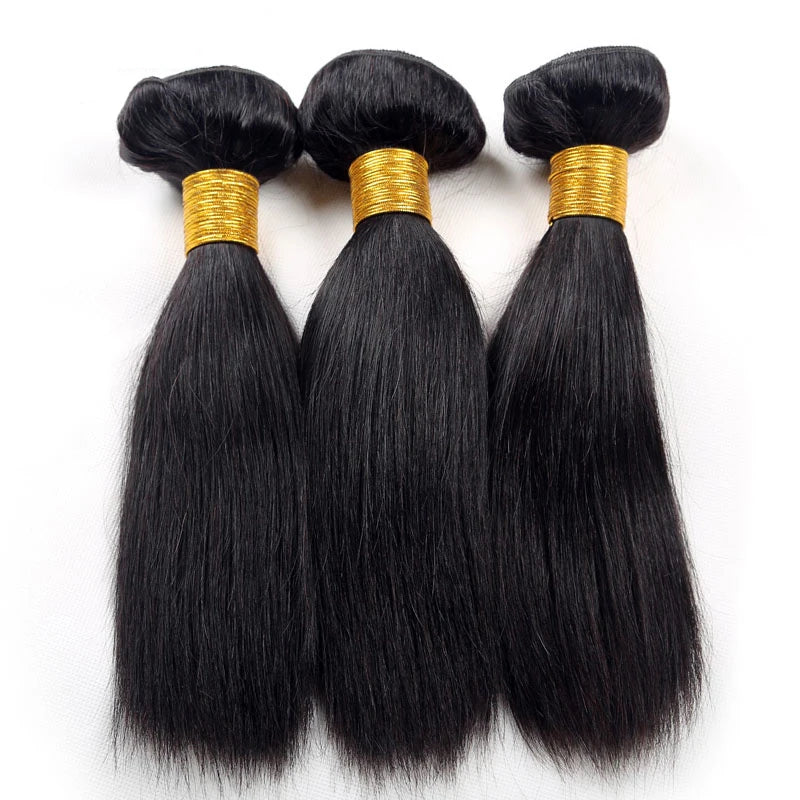 12A Malaysian Straight Bundles With Closure 3 Bundles With Closure Unprocessed Virgin Short Bob Tissage Bouclé Cheveux Humain