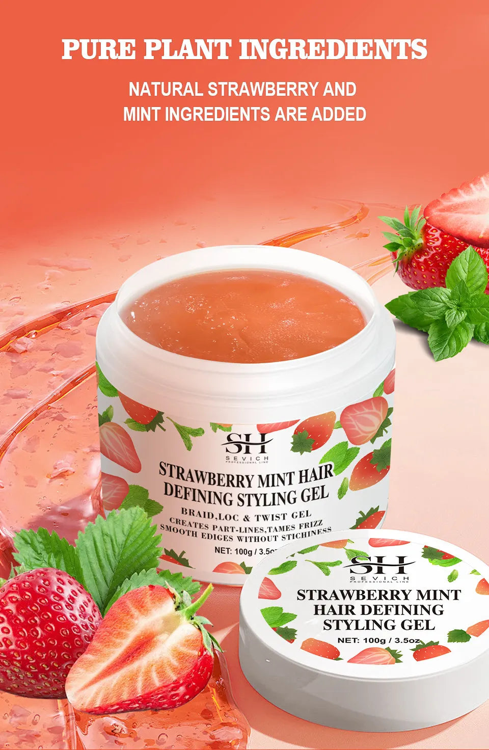 Strawberry Mint Hair Styling Gel Hair Pomade Professional Edge Control Wax for Wigs Women Lasting Edges Control Hair Wax Cream