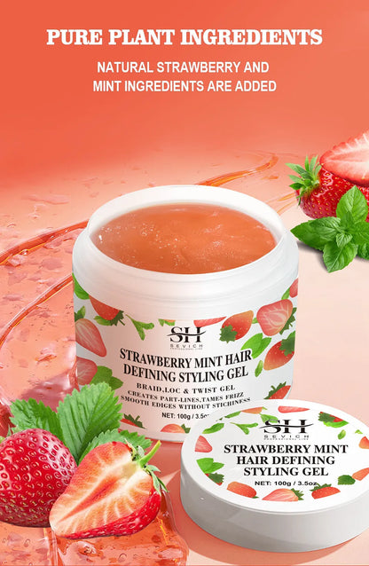 Strawberry Mint Hair Styling Gel Hair Pomade Professional Edge Control Wax for Wigs Women Lasting Edges Control Hair Wax Cream
