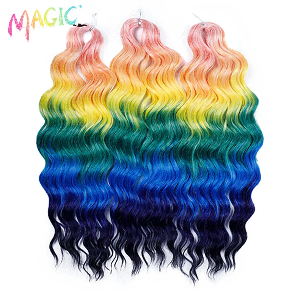 Magic Hair Synthetic Loose Deep Wave Braiding Hair Extensions 24 Inch Water Wave Braid Hair Ombre Blonde Twist Crochet Curly Hai