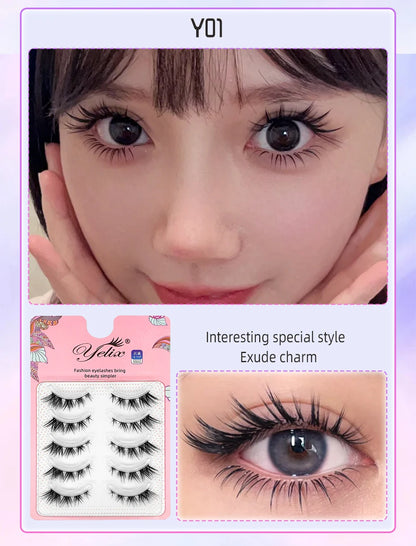 Yelix Manga Lashes With Clear Band Natural Eyelashes Spiky Asiatic Eye Soft Wispy Lashes 2024 Girl Group False Lashes