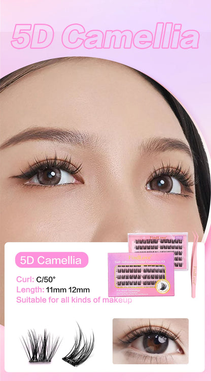 FindLove 5D Glue Free Eyelash No Glue Needed 11-12mm Lashes W Shape Self Adhesive Reusable Long Lasting Pre Glued Lash Makeup