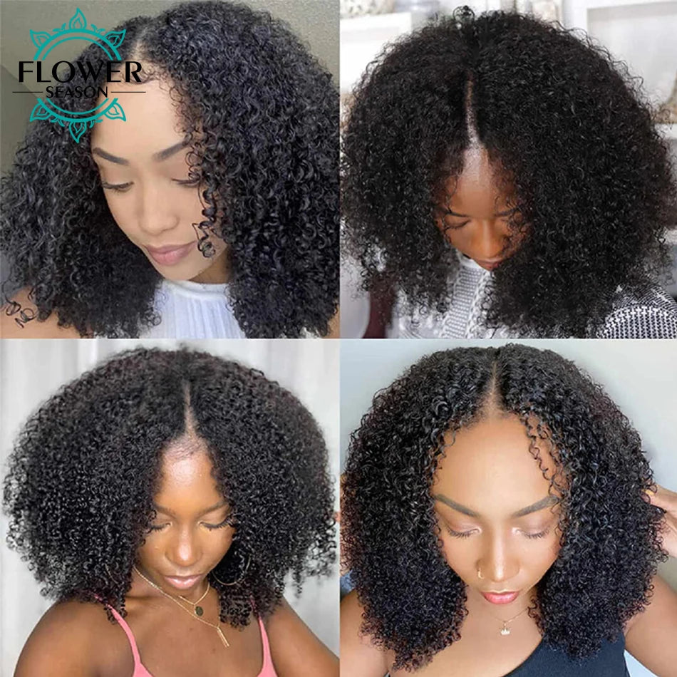 Kinky Curly V Part Wig Human Hair Upgrade Upart Wig No Leave Out Thin Part Kinky Curly Human Hair Wig 1x3 V-Part Wig 180%Density