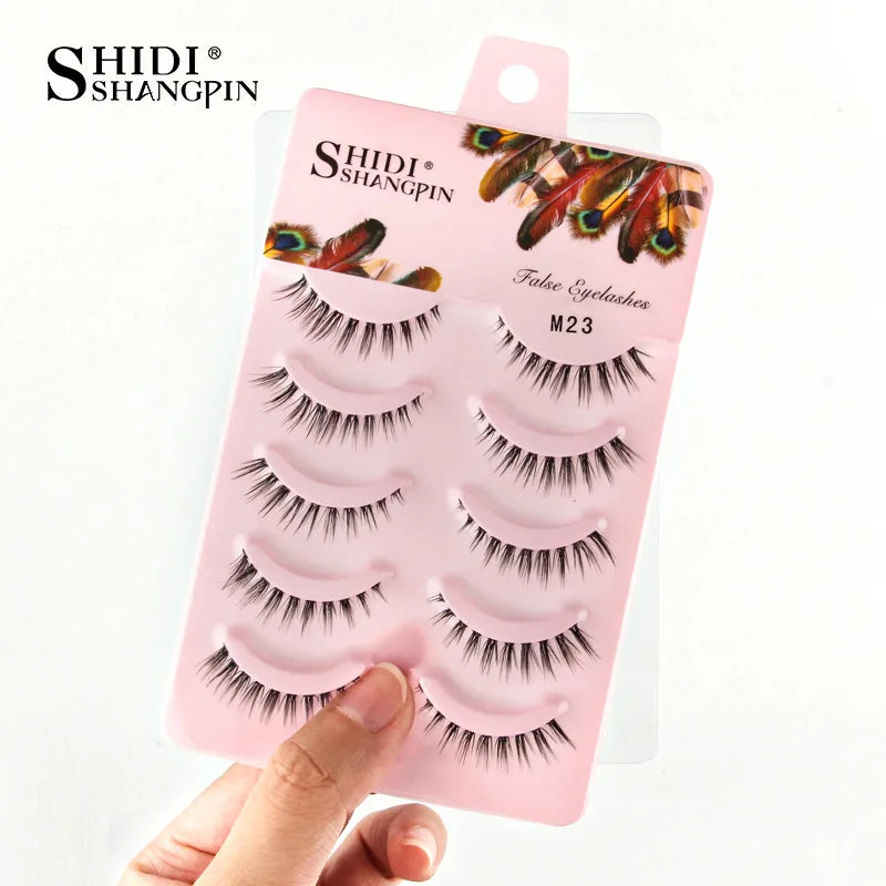 Manga Lashes 5 Pairs Anime Cosplay Faux Mink Lashes Korean Natural short Full Strip Lashes Clear Band Soft Eyelashes Extension