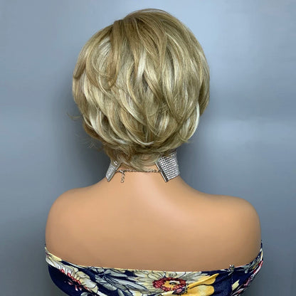 Wavy No Lace Human Hair Wig F8/60# Pixie Cut Wig Short Wig With Bangs Human Hair Wigs For Women Natural Look and Style