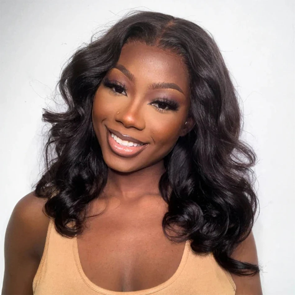 Malaysian Human Hair Wigs Loose Body Wave Bob Wig Pre plucked 13x4 HD Transparent Lace Front Short Bob Wig Natural Color Tissage