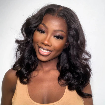 Malaysian Human Hair Wigs Loose Body Wave Bob Wig Pre plucked 13x4 HD Transparent Lace Front Short Bob Wig Natural Color Tissage
