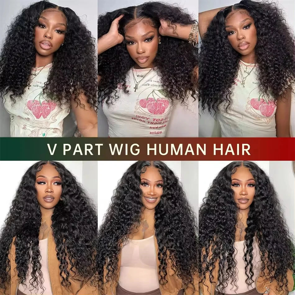 Water Wave V Part Wig Human Hair For Black Women Brazilian V Part Wig Wear With Your Own Scalp V Part Wig Real Human Hair Wig