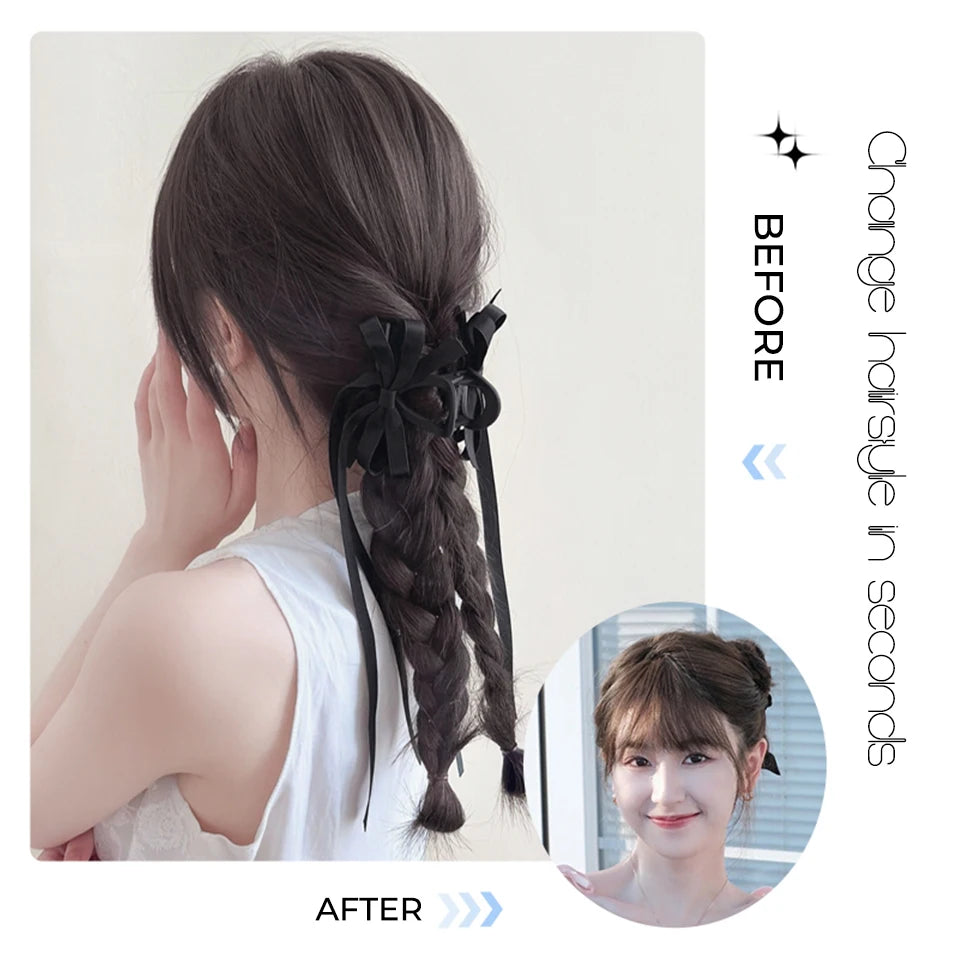 Ponytail Extension Bow Claw Curly Wavy Clip in Hairpiece Ponytail Hair Extensions Long Pony Tail Synthetic for Women Girl Daily