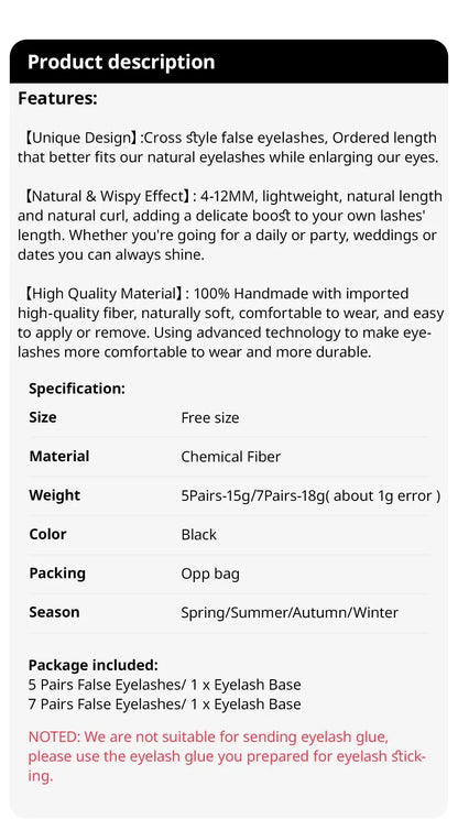 7 Pairs Pack 3D Wispy Cat Eye Fake Lashes Natural Look