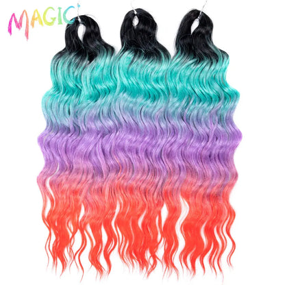 Magic Hair Synthetic Loose Deep Wave Braiding Hair Extensions 24 Inch Water Wave Braid Hair Ombre Blonde Twist Crochet Curly Hai