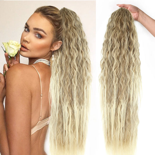 Ponytail Extension, Drawstring Ponytail Hair Extensions 30 Inch Long Curly Wavy Ponytail Natural Wavy Synthetic Hair for Women