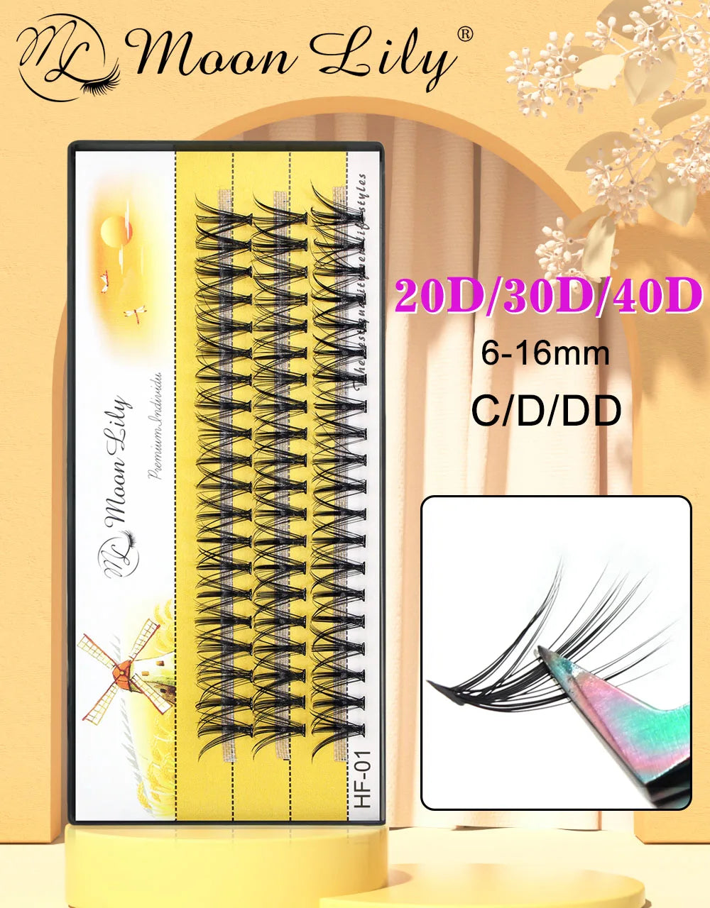 Moonlily Soft Mink Silk 20D/30D/40D Lashes Cluster Eyelash Extension Natural Long 3D Volume Effect Faux Bunche Individual Makeup