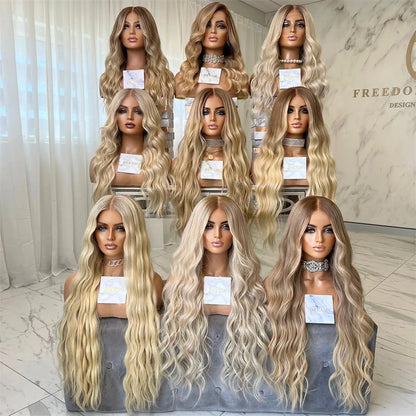 Lace Front Wig Long Wave Curly Women Wigs High Heat Protected Ombre Golden Blonde 13x4 Synthetic Wigs that look like human hair
