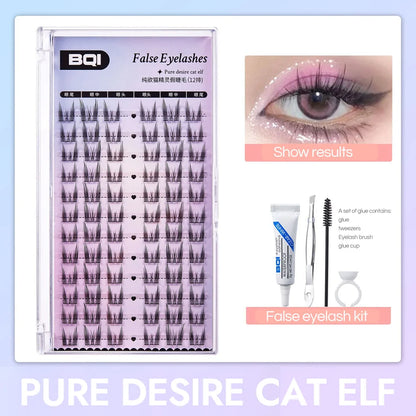 Cat Eye Individual Lashes Ultra-Large Wispy Thin Band Individual Cluster Lashes Kit for Self Application BQI Diy Lash Extensions