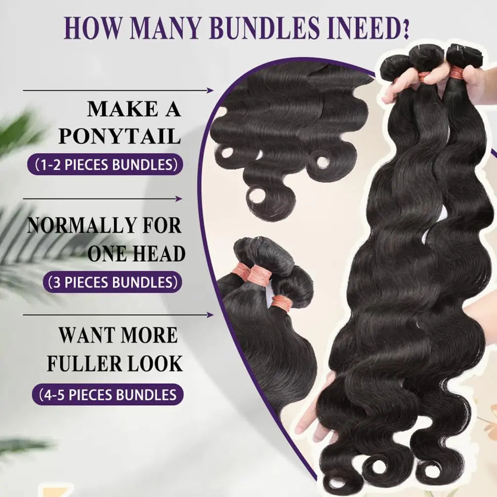 Human Hair Bundles with Closure Body Wave Brazilian Virgin Human Hair Weave 3 Bundles with 4x4 Lace Closure Natural Black Color