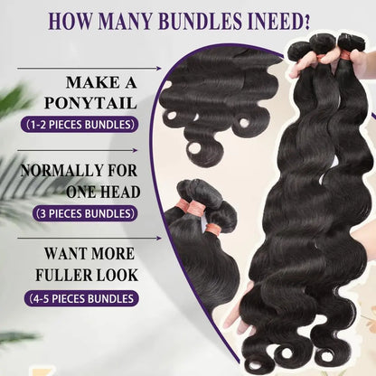 Human Hair Bundles with Closure Body Wave Brazilian Virgin Human Hair Weave 3 Bundles with 4x4 Lace Closure Natural Black Color