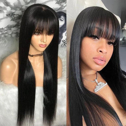 360 Full Lace Frontal Wig Fringe Straight Lace Front Wig Raw Human Hair Wigs With Bang Glueless Brazilian Wigs On Sale Clearance