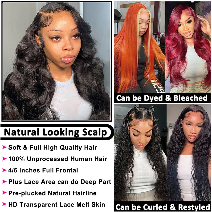 13x6 Lace Full Frontal Wigs Human Hair Body Wave 250% Density Brazilian Virgin Hair Preplucked Transparent Lace 13x4 Frontal Wig