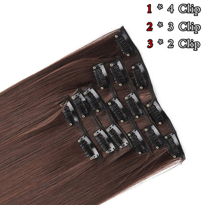 24Inch 16 Clips in Hair Extensions Long Straight Hairstyle Synthetic Blonde Black Hairpieces Heat Resistant False Hair Daily Use