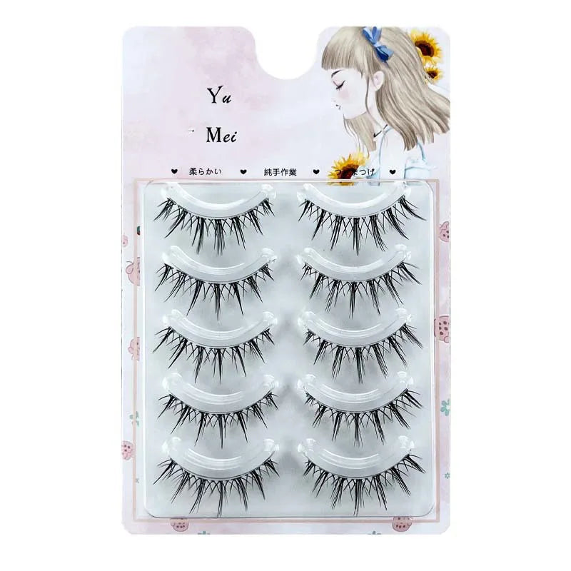 Eye Makeup 5 Pairs False Eyelashes Natural Wispy Cross Lash Extension 3D Bunch Japanese Fairy Little Devil Cosplay Daily Dating