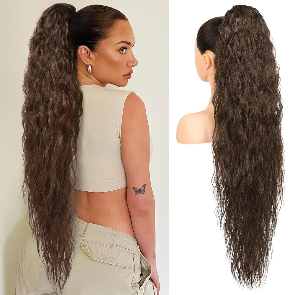 Ponytail Extension Synthetic Hairpieces 36 Inch Long Straight Drawstring Ponytail Fake Tails Natural Soft Clip in Hair Extension