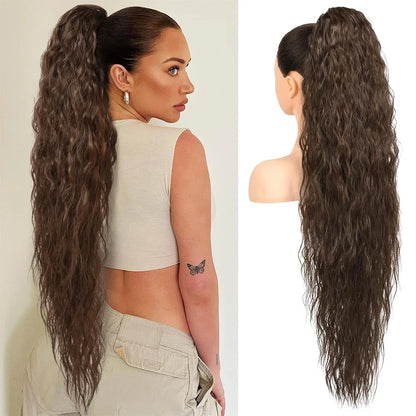 Ponytail Extension Synthetic Hairpieces 36 Inch Long Straight Drawstring Ponytail Fake Tails Natural Soft Clip in Hair Extension