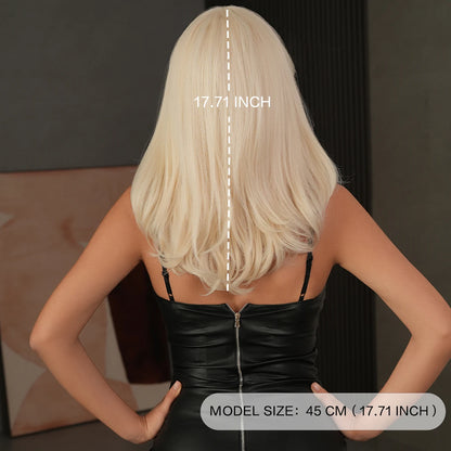 Long Straight Blonde Wig for Women Daily Use High Density Synthetic Layered Hair Wigs with Side Part Bangs Beginner Friendly