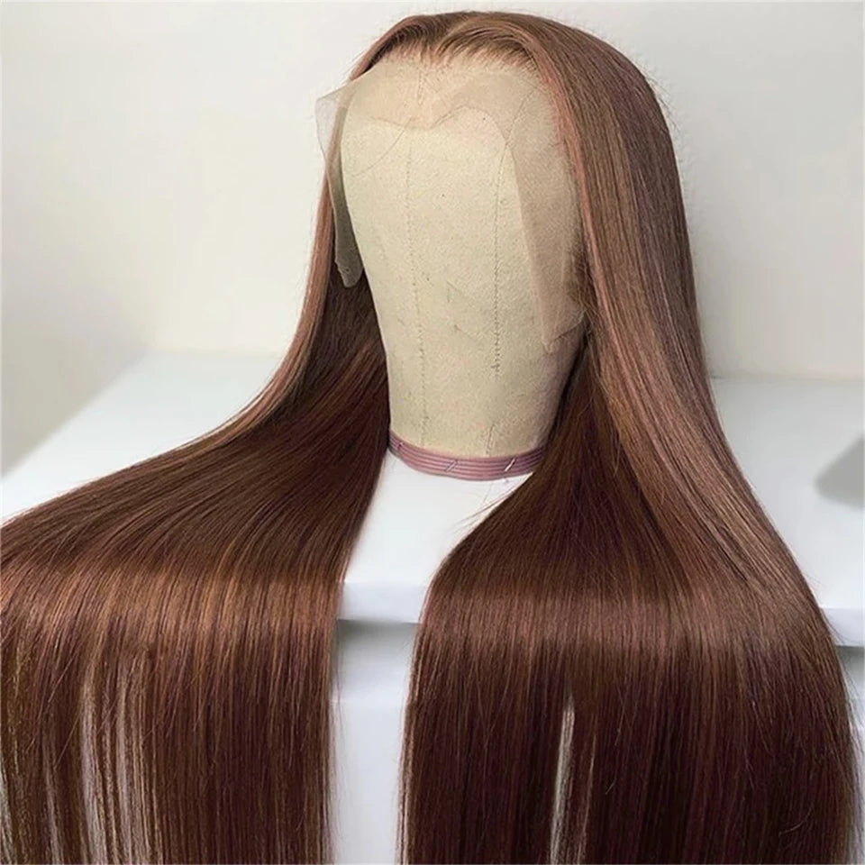 Full Lace Wig Human Hair 30 32 Inch Straight Lace Front Wigs Human Hair Brown Human Hair Wigs Pre Plucked 180 density