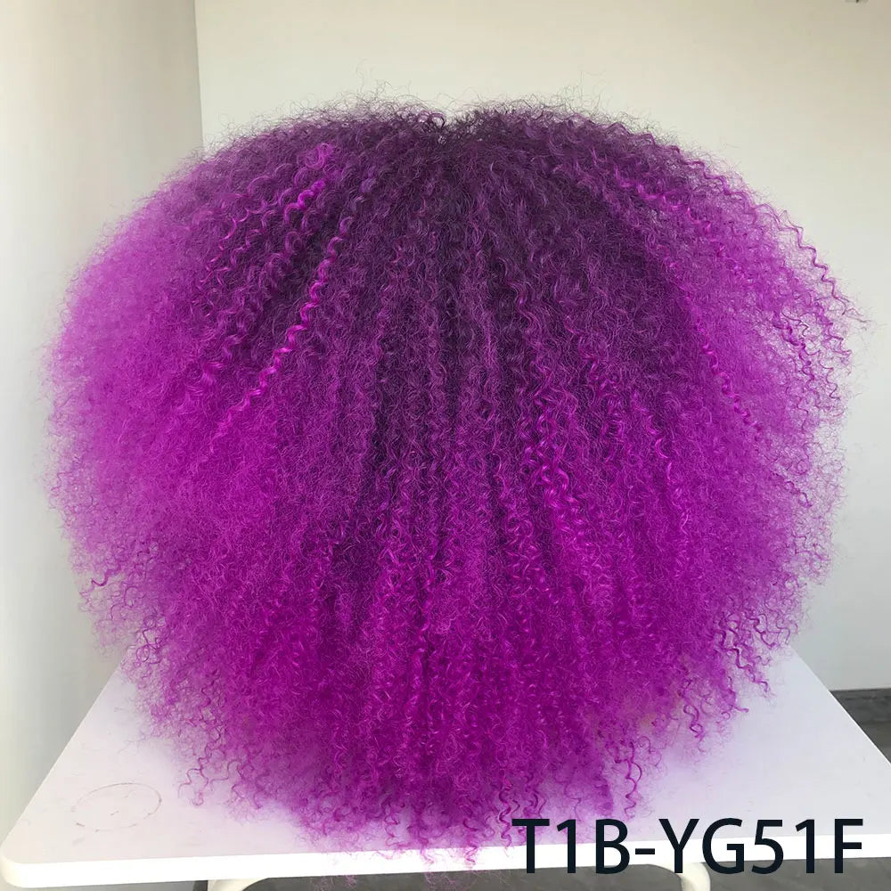 Afro Curly Wigs With Bangs For Black Women Burgundy Wig Synthetic Wine Red Hair Ombre Brown Blonde Cosplay Wig