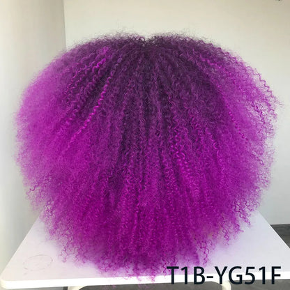Afro Curly Wigs With Bangs For Black Women Burgundy Wig Synthetic Wine Red Hair Ombre Brown Blonde Cosplay Wig