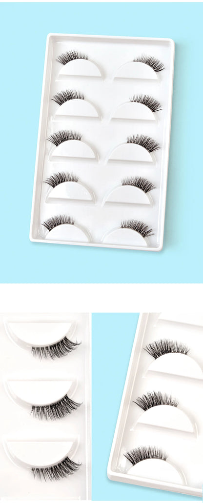 5 Pairs 2Colors Natural Look Lashes with Clear Band Short Fake Eyelash Pack by Outopen