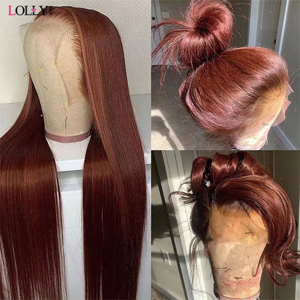 Full Lace Wig Human Hair 30 32 Inch Straight Lace Front Wigs Human Hair Brown Human Hair Wigs Pre Plucked 180 density