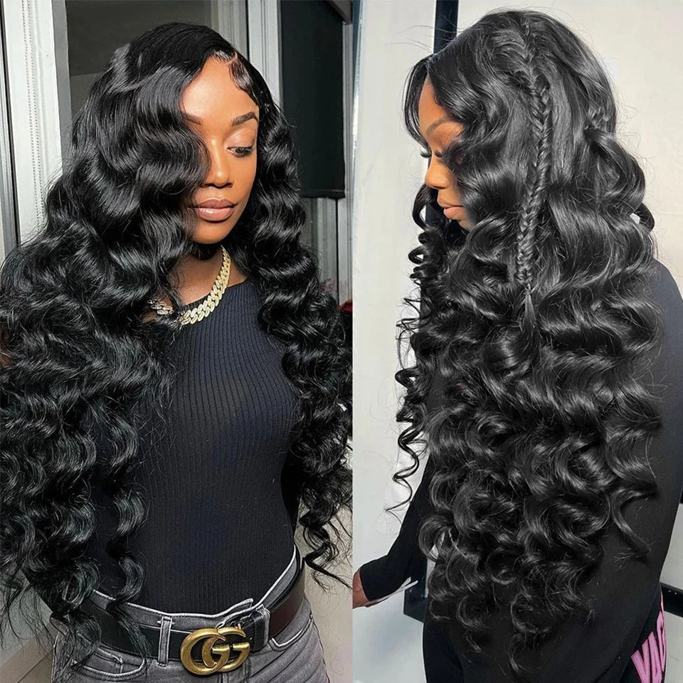 Loose Body Wave Bundles with Frontal Ear to Ear 13x4 Brazilian Human Hair 3 Bundles with 4x4 HD Transparent Lace Closure Natural