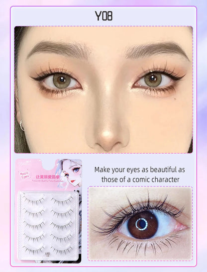 Yelix Manga Lashes With Clear Band Natural Eyelashes Spiky Asiatic Eye Soft Wispy Lashes 2024 Girl Group False Lashes