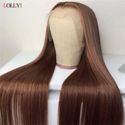 Full Lace Wig Human Hair 30 32 Inch Straight Lace Front Wigs Human Hair Brown Human Hair Wigs Pre Plucked 180 density