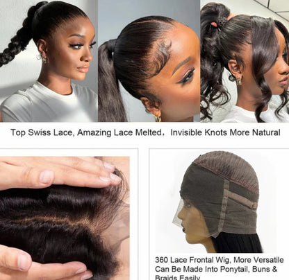 360 Lace Synthetic Lace Frontal Wigs For Women Long Silk Straight Black Hair Full Lace Synthetic Straight Wig Daily Wear Natural