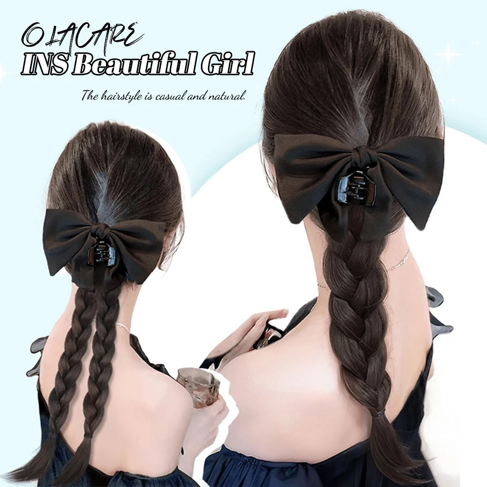 Ponytail Extension Bow Claw Curly Wavy Clip in Hairpiece Ponytail Hair Extensions Long Pony Tail Synthetic for Women Girl Daily