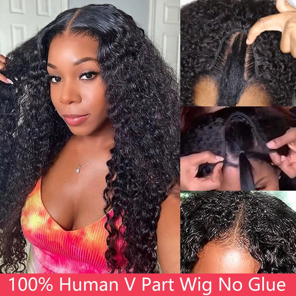Water Wave V Part Wig Human Hair For Black Women Brazilian V Part Wig Wear With Your Own Scalp V Part Wig Real Human Hair Wig
