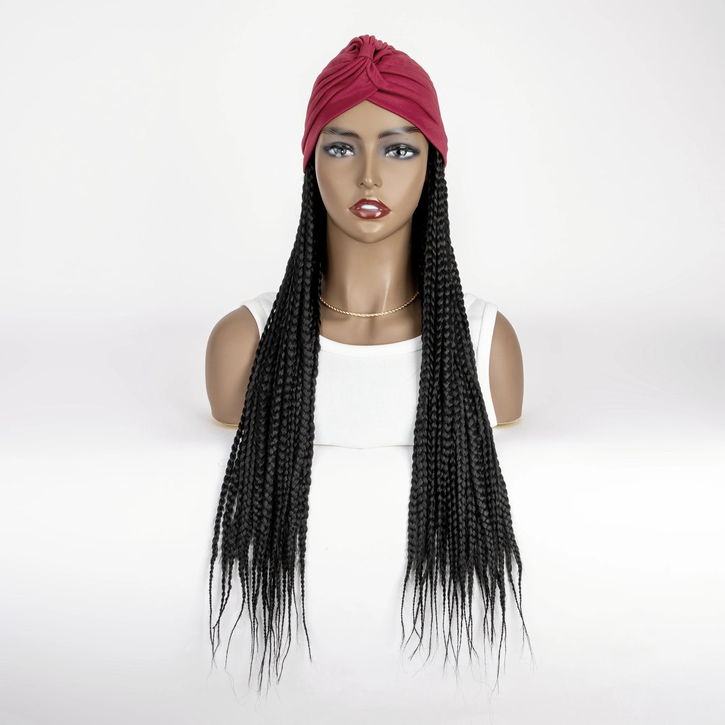 WIGERA Leopard Print Headband Long Braided Synthetic Wig With Turban Hat Box Braiding Hair Extensions Head Scarf  Easy Hairstyle