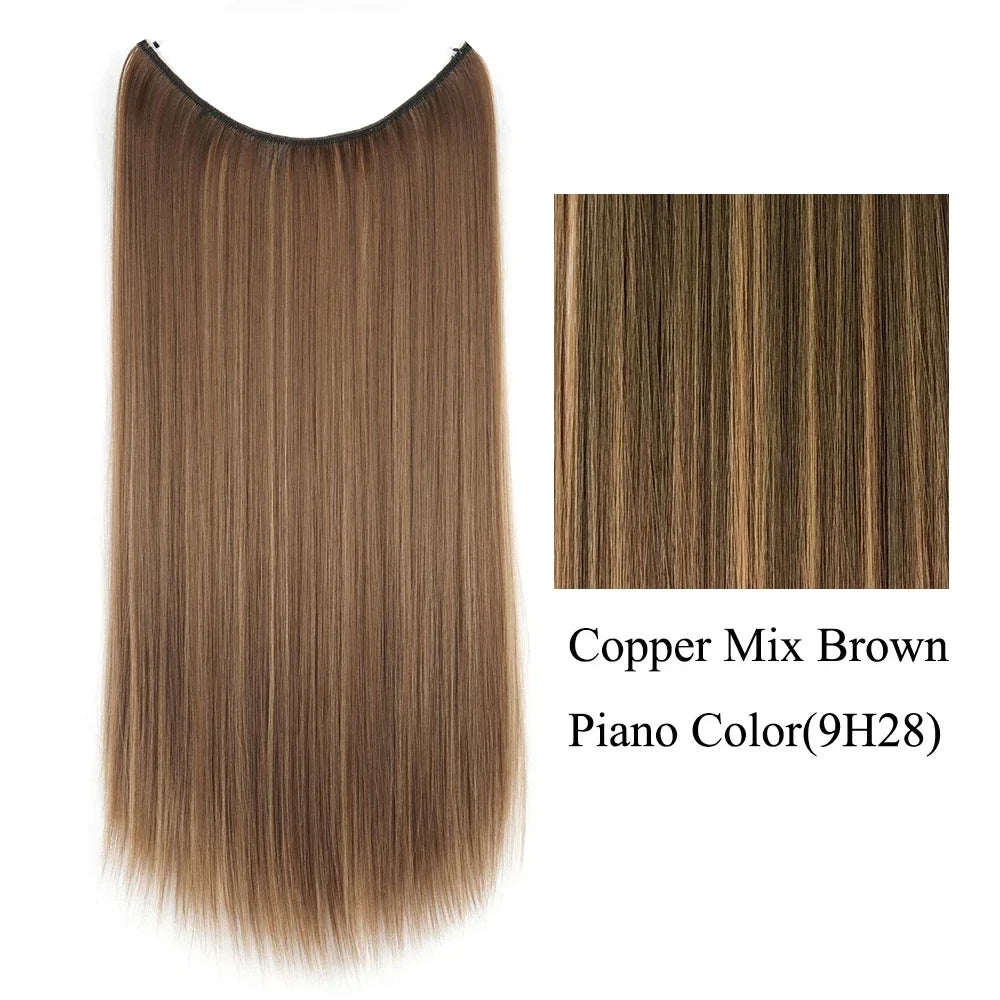 22'' 26'' Long Straight Blonde Synthetic Halo Hair Extensions Fish Line Invisible Hairpiece Extension Fake Hair for Girls