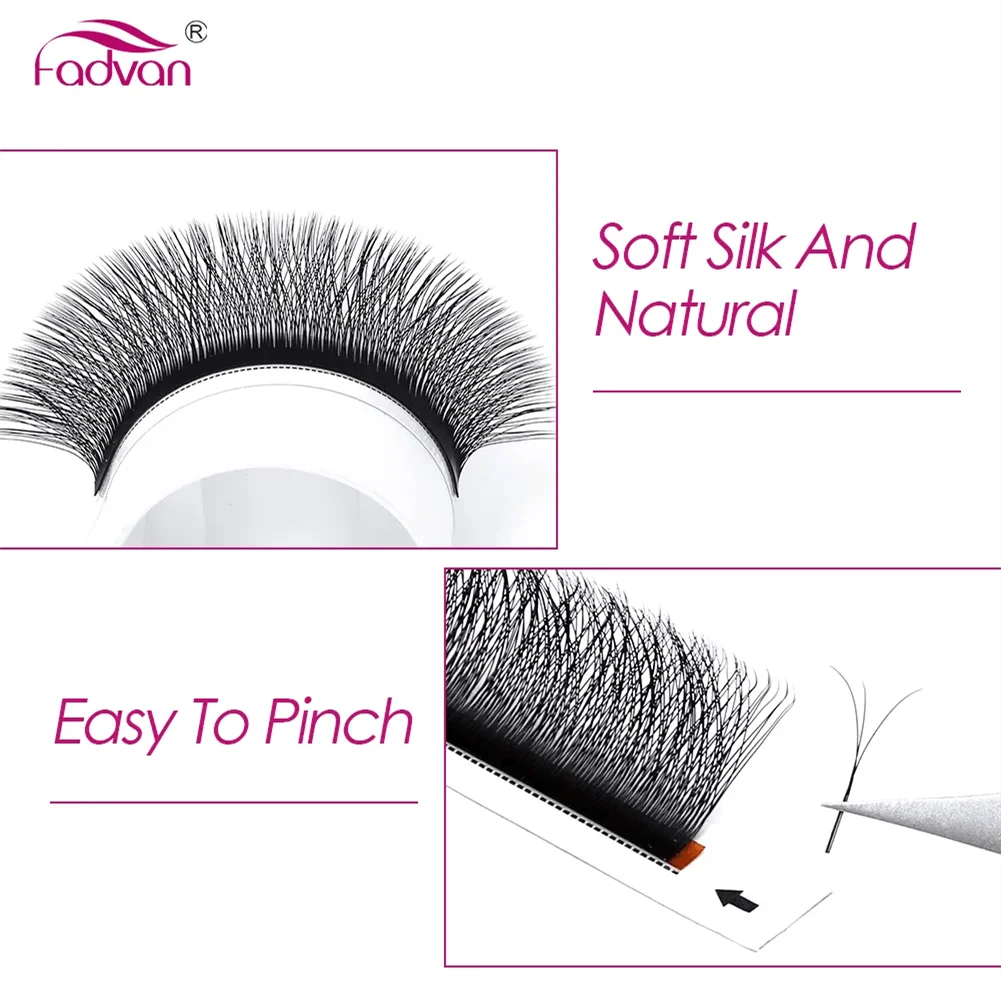 FADVAN 3D-W C/D/M Classic Style W Shape Fan Lashes Extensions Natural Soft Black Style Eyelashes Faux Mink Individual Eyelash