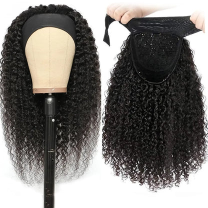 Headband Wig 100% Brazilian Human Hair Curly Wigs Easy To Install Water Wave Real Human Hair Wigs 180% Density